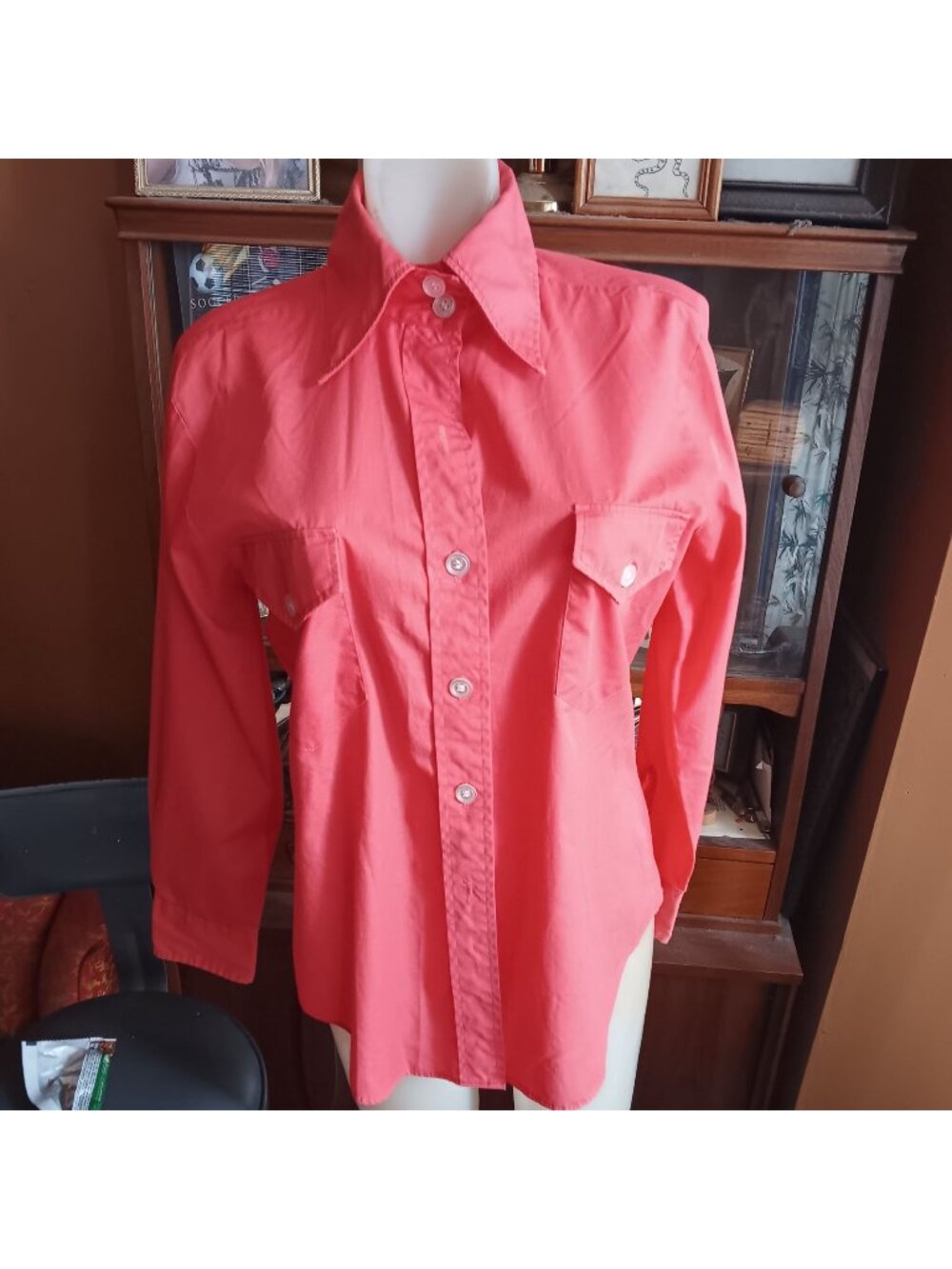 Medium Vintage Blouse Mod Top Glenbrooke Peach Pink Pointed Collar Garage Indy